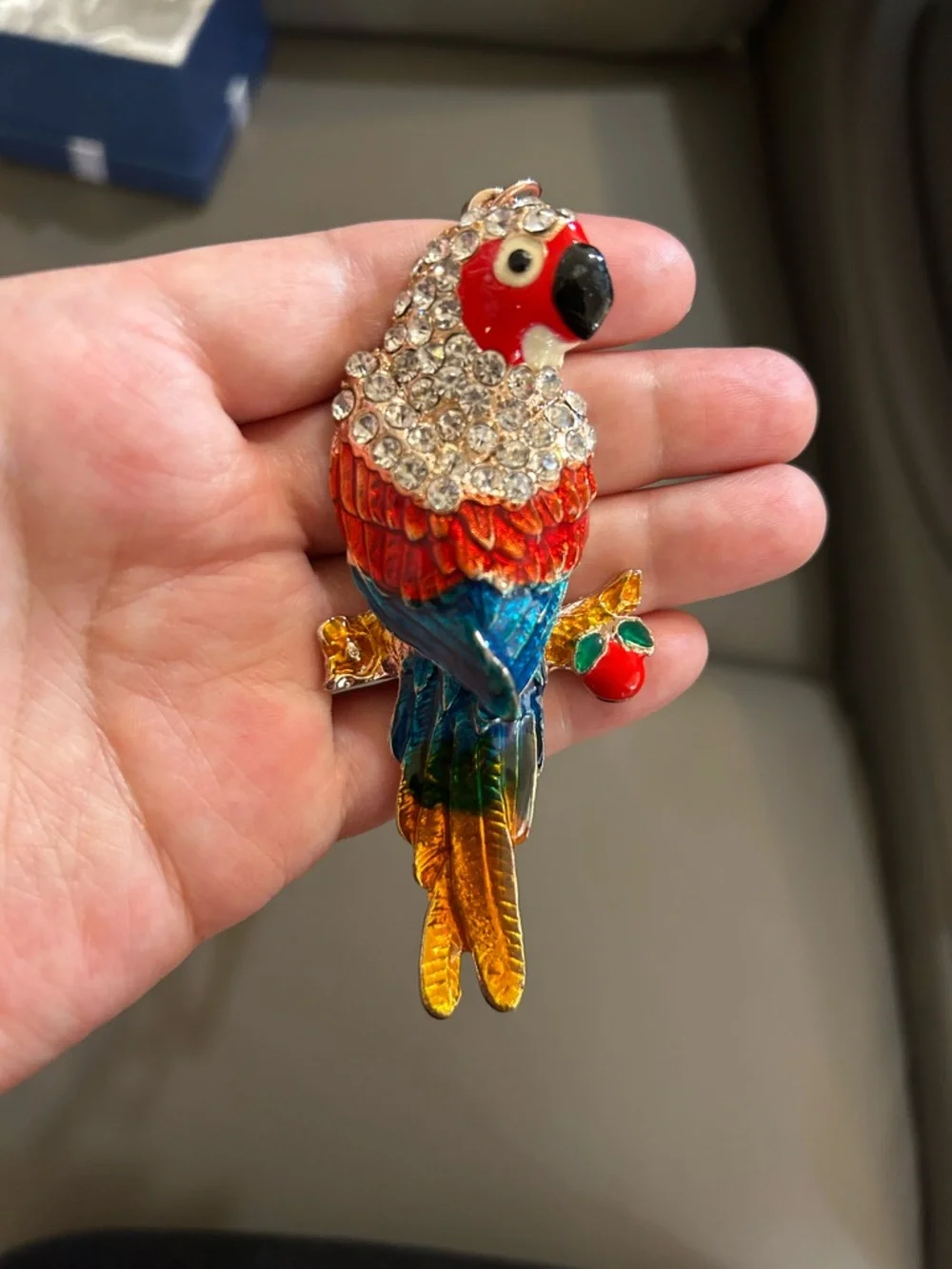 Rhinestone Parrot Keychain Bag Charm + No Touch Door Opener Tool